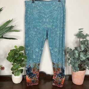 Soft Surroundings Floral Anza Leggings Mist Green  XL Pull On Cottagecore Whimsy